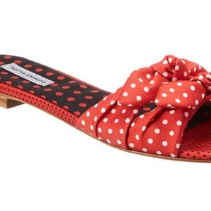 Tabitha Simmons Red Polka Dot Bow Slide Sandals